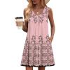 image:imageZeagoo Summer Dresses for Women 2026 Sleeveless Dress V Neck Tank Dress Pleated Floral Tshirt Sundresses with PocketsPink Print
