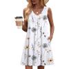 image:imageZeagoo Summer Dresses for Women 2026 Sleeveless Dress V Neck Tank Dress Pleated Floral Tshirt Sundresses with PocketsWhite Floral