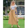 image:imageZeagoo Womens 2026 Boho Floral Skirt Casual Elastic High Waist Maxi Skirts Flowy A Line Beach Long Skirt with Side PocketsCamel