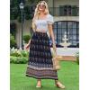 image:imageZeagoo Womens 2026 Boho Floral Skirt Casual Elastic High Waist Maxi Skirts Flowy A Line Beach Long Skirt with Side PocketsDark Blue