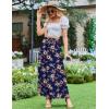 image:imageZeagoo Womens 2026 Boho Floral Skirt Casual Elastic High Waist Maxi Skirts Flowy A Line Beach Long Skirt with Side PocketsDark Bluebrown
