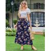 image:imageZeagoo Womens 2026 Boho Floral Skirt Casual Elastic High Waist Maxi Skirts Flowy A Line Beach Long Skirt with Side PocketsDark Bluebrown