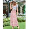 image:imageZeagoo Womens 2026 Boho Floral Skirt Casual Elastic High Waist Maxi Skirts Flowy A Line Beach Long Skirt with Side PocketsOrange Pink White