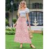 image:imageZeagoo Womens 2026 Boho Floral Skirt Casual Elastic High Waist Maxi Skirts Flowy A Line Beach Long Skirt with Side PocketsOrange Pink White