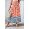 image:imageZeagoo Womens 2026 Boho Floral Skirt Casual Elastic High Waist Maxi Skirts Flowy A Line Beach Long Skirt with Side PocketsYellowgreen