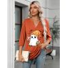 image:imageZeagoo Womens 34 Length Sleeve Tops V Neck Tunic Casual Dressy Blouse Floral Printed ShirtsOrange Spooky