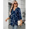 image:imageZeagoo Womens 34 Length Sleeve Tops V Neck Tunic Casual Dressy Blouse Floral Printed ShirtsWhite Leaves  Navy Blue