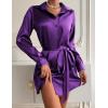 image:imageZeagoo Womens Stain Long Sleeve Dress Button Down Shirts Tunic Dresses Casual VNeck Mini Dress with BeltDeep Purple