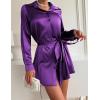 image:imageZeagoo Womens Stain Long Sleeve Dress Button Down Shirts Tunic Dresses Casual VNeck Mini Dress with BeltDeep Purple