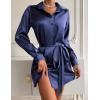 image:imageZeagoo Womens Stain Long Sleeve Dress Button Down Shirts Tunic Dresses Casual VNeck Mini Dress with BeltNavy Blue02