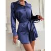 image:imageZeagoo Womens Stain Long Sleeve Dress Button Down Shirts Tunic Dresses Casual VNeck Mini Dress with BeltNavy Blue02
