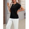 image:imageZeagoo Womens Summer Short Sleeve Tops Crew Neck Pullover Sweaters Cap Sleeve Loose Dressy Casual Blouse Basic ClothesBlack