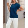 image:imageZeagoo Womens Summer Short Sleeve Tops Crew Neck Pullover Sweaters Cap Sleeve Loose Dressy Casual Blouse Basic ClothesDark Blue