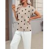 image:imageZeagoo Womens Summer Short Sleeve Tops Crew Neck Pullover Sweaters Cap Sleeve Loose Dressy Casual Blouse Basic ClothesLove Printkhaki Ax72