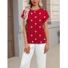 image:imageZeagoo Womens Summer Short Sleeve Tops Crew Neck Pullover Sweaters Cap Sleeve Loose Dressy Casual Blouse Basic ClothesLove Printred Ax71