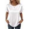 image:imageZeagoo Satin Blouse for Women Business Casual Outfit Short Sleeve Tops Crewneck Tshirt Silk Shirt Summer ClothesWhite