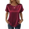 image:imageZeagoo Satin Blouse for Women Business Casual Outfit Short Sleeve Tops Crewneck Tshirt Silk Shirt Summer ClothesWine Red