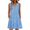 image:imageZeagoo Summer Dresses for Women 2026 Sleeveless Dress V Neck Tank Dress Pleated Floral Tshirt Sundresses with PocketsBlue Floral