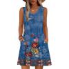 image:imageZeagoo Summer Dresses for Women 2026 Sleeveless Dress V Neck Tank Dress Pleated Floral Tshirt Sundresses with PocketsBlue Floral Print