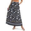 image:imageZeagoo Womens 2026 Boho Floral Skirt Casual Elastic High Waist Maxi Skirts Flowy A Line Beach Long Skirt with Side PocketsBohemian Navy