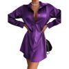 image:imageZeagoo Womens Stain Long Sleeve Dress Button Down Shirts Tunic Dresses Casual VNeck Mini Dress with BeltDeep Purple