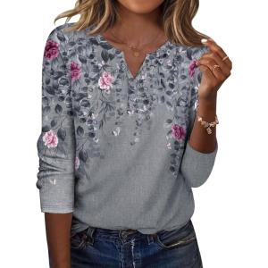 image:imageZeagoo Long Sleeve Shirts for Women Casual V Neck Fall Tops Dressy Summer Work Blouses ClothesFloral Grey
