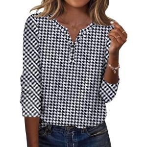 image:imageZeagoo Long Sleeve Shirts for Women Casual V Neck Fall Tops Dressy Summer Work Blouses ClothesHoundstooth