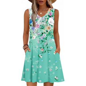 image:imageZeagoo Summer Dresses for Women 2026 Sleeveless Dress V Neck Tank Dress Pleated Floral Tshirt Sundresses with PocketsFloral6