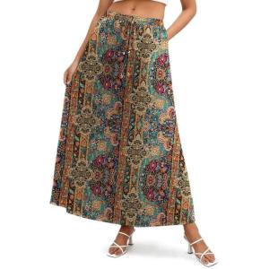 image:imageZeagoo Womens 2026 Boho Floral Skirt Casual Elastic High Waist Maxi Skirts Flowy A Line Beach Long Skirt with Side PocketsEthnic