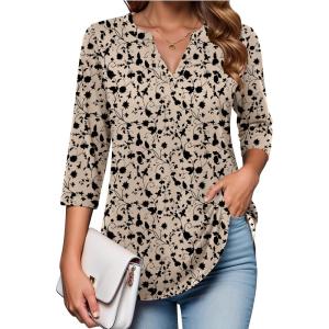 image:imageZeagoo Womens 34 Length Sleeve Tops V Neck Tunic Casual Dressy Blouse Floral Printed ShirtsApricot Black Floral