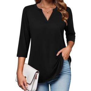 image:imageZeagoo Womens 34 Length Sleeve Tops V Neck Tunic Casual Dressy Blouse Floral Printed ShirtsBlack