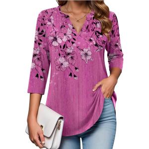 image:imageZeagoo Womens 34 Length Sleeve Tops V Neck Tunic Casual Dressy Blouse Floral Printed ShirtsPurple Floral