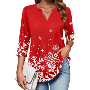 image:imageZeagoo Womens 34 Length Sleeve Tops V Neck Tunic Casual Dressy Blouse Floral Printed ShirtsSnowflake