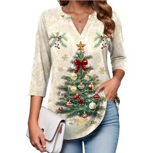 image:imageZeagoo Womens 34 Length Sleeve Tops V Neck Tunic Casual Dressy Blouse Floral Printed ShirtsTree Apricot