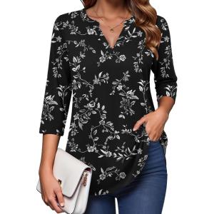 image:imageZeagoo Womens 34 Length Sleeve Tops V Neck Tunic Casual Dressy Blouse Floral Printed ShirtsWhite Floral