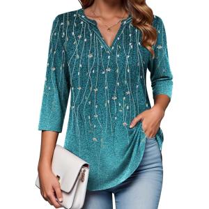 image:imageZeagoo Womens 34 Length Sleeve Tops V Neck Tunic Casual Dressy Blouse Floral Printed ShirtsWillowfloral