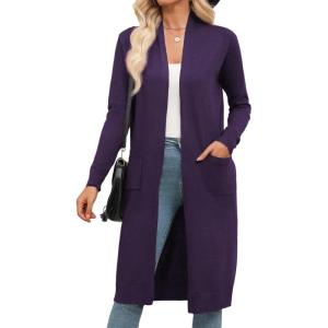 image:imageZeagoo Womens Long Cardigan Sweaters Lightweight Sweater Long Sleeve Open Front Casual Knit Duster Cardigans with PocketDark Purple