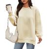 image:imageZeagoo Womens Sweatshirt Long Sleeve Color Block Fleece Hoodies Fall Casual Crewneck Pullover Tunic Tops 2024Beige
