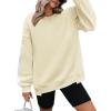 image:imageZeagoo Womens Sweatshirt Long Sleeve Color Block Fleece Hoodies Fall Casual Crewneck Pullover Tunic Tops 2024Beige