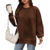 image:imageZeagoo Womens Sweatshirt Long Sleeve Color Block Fleece Hoodies Fall Casual Crewneck Pullover Tunic Tops 2024Dark Brown