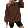 image:imageZeagoo Womens Sweatshirt Long Sleeve Color Block Fleece Hoodies Fall Casual Crewneck Pullover Tunic Tops 2024Dark Brown
