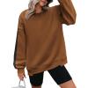 image:imageZeagoo Womens Sweatshirt Long Sleeve Color Block Fleece Hoodies Fall Casual Crewneck Pullover Tunic Tops 2024Light Brown