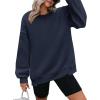 image:imageZeagoo Womens Sweatshirt Long Sleeve Color Block Fleece Hoodies Fall Casual Crewneck Pullover Tunic Tops 2024Navy