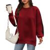 image:imageZeagoo Womens Sweatshirt Long Sleeve Color Block Fleece Hoodies Fall Casual Crewneck Pullover Tunic Tops 2024Wine Red