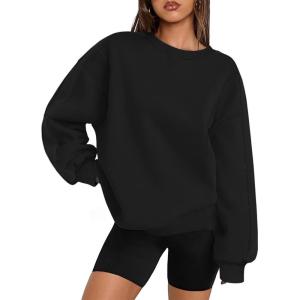 image:imageZeagoo Womens Sweatshirt Long Sleeve Color Block Fleece Hoodies Fall Casual Crewneck Pullover Tunic Tops 2024Black