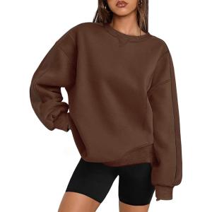 image:imageZeagoo Womens Sweatshirt Long Sleeve Color Block Fleece Hoodies Fall Casual Crewneck Pullover Tunic Tops 2024Dark Brown