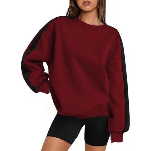 image:imageZeagoo Womens Sweatshirt Long Sleeve Color Block Fleece Hoodies Fall Casual Crewneck Pullover Tunic Tops 2024Wine Red