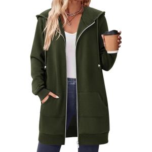 image:imageZeagoo Womens Zip Up Hoodies Long Tunic Sweatshirts Oversized Fleece Casual Long Sleeve 2024 Fall Hoodie Jacket Coat01 Army Green