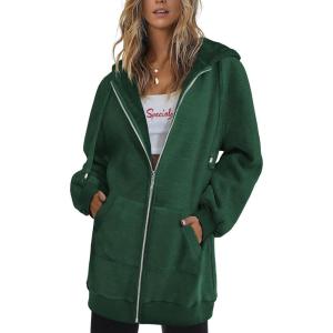 image:imageZeagoo Womens Zip Up Hoodies Long Tunic Sweatshirts Oversized Fleece Casual Long Sleeve 2024 Fall Hoodie Jacket Coat01 Dark Green