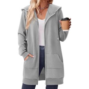 image:imageZeagoo Womens Zip Up Hoodies Long Tunic Sweatshirts Oversized Fleece Casual Long Sleeve 2024 Fall Hoodie Jacket Coat01 Grey